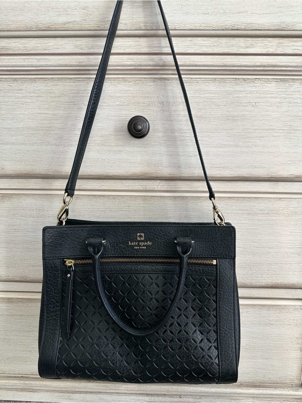 kate spade Black Embossed Leather Top-Handle tote - Picture 15 of 16